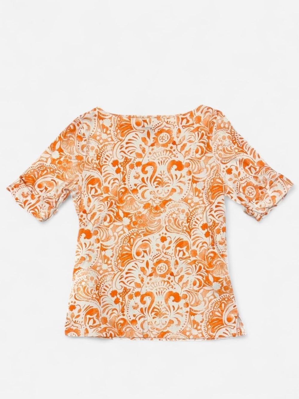 Ralph Lauren Orange and Cream Floral Square-Neck Top